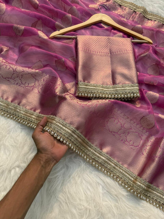 Zarina Deep Pink Tissue Silk Saree