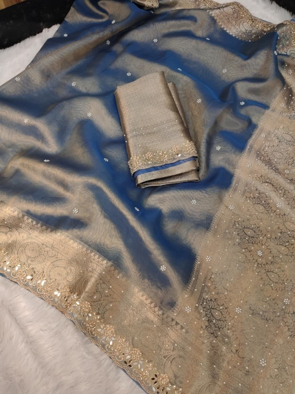 Fariha Blue Tissue Silk Saree