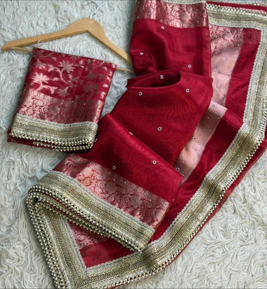 Sabah Royal Red Tissue Silk Saree