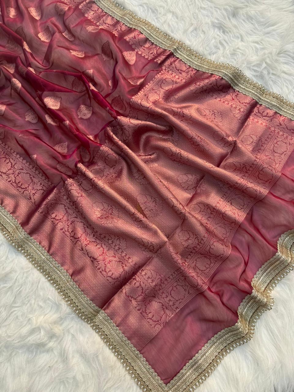 Zarina Deep Red Tissue Silk Saree