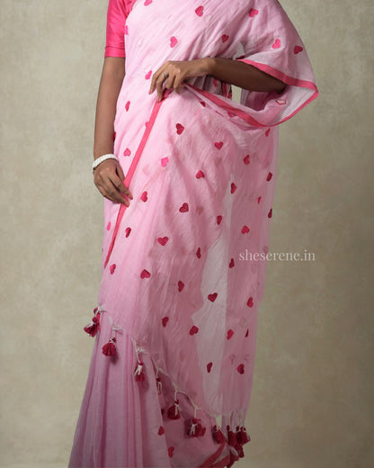Ishq Pink Mul Cotton Saree
