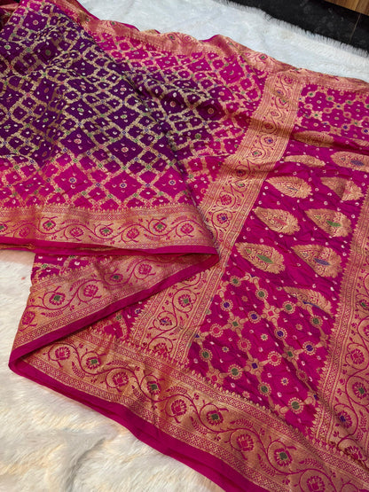 Bandini Rani Pink & Magenta Banarasi Soft Bandhej Warm Silk Saree