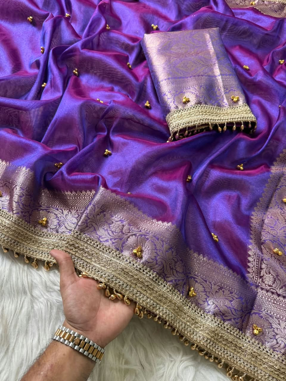 Kaya Ghungroo Violet Tissue Silk Saree