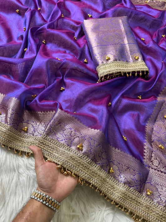 Kaya Ghungroo Violet Tissue Silk Saree