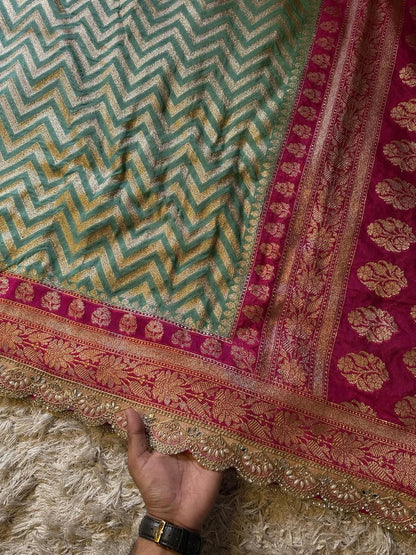 Saanvi Pink & Green Katan Georgette Silk Saree