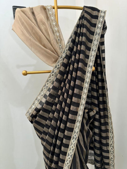 Noir Black Banarasi Soft Tissue Silk Saree