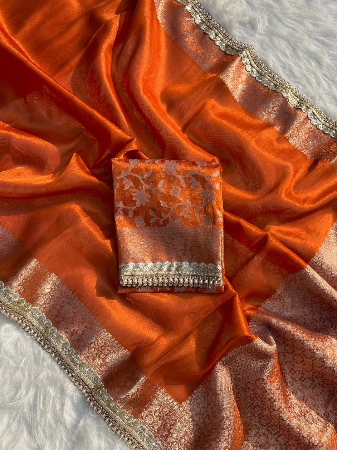 Charvi Orange Tissue Silk Saree