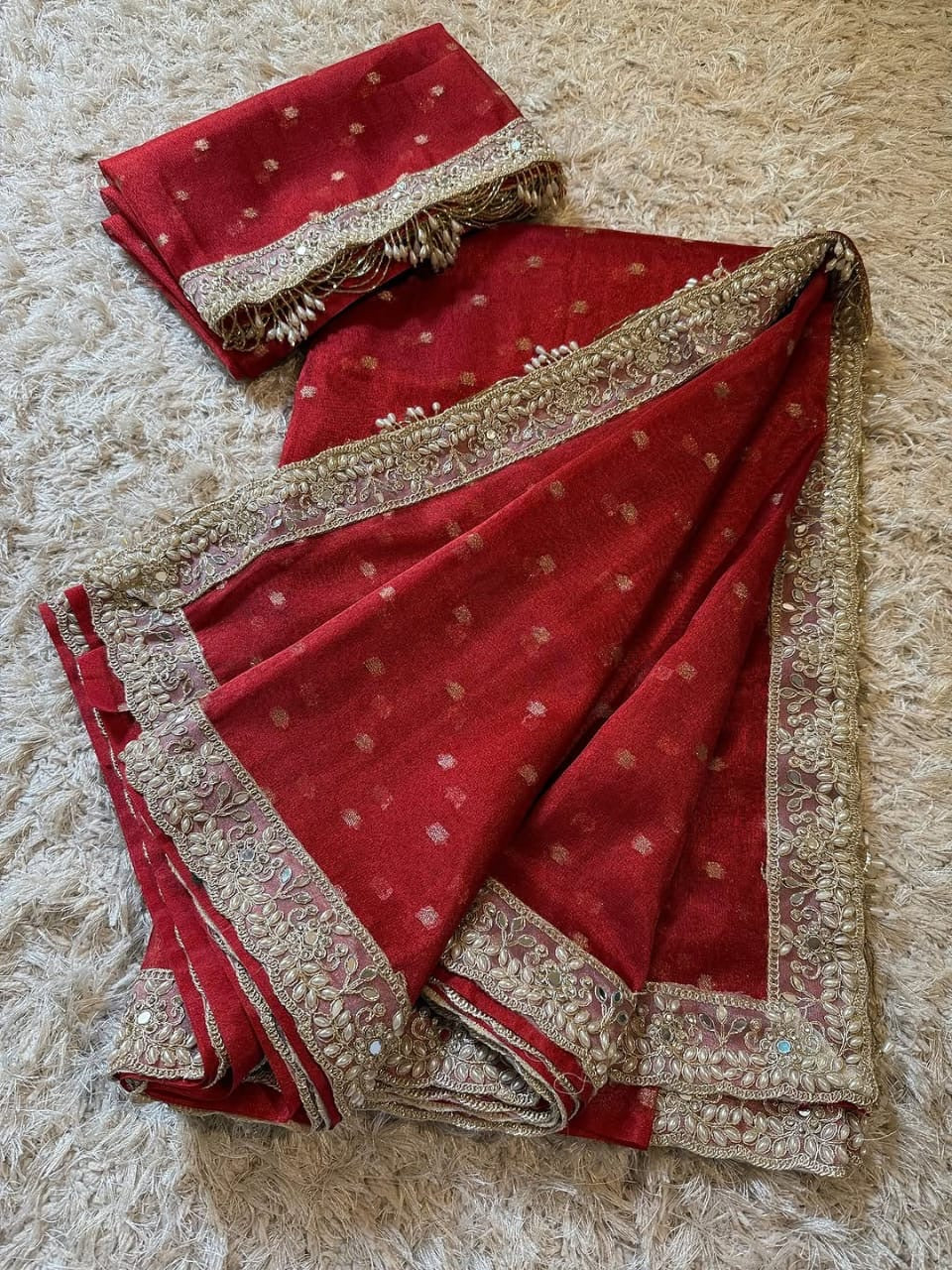 Aarini Red Tissue Silk Saree