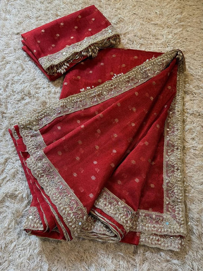 Aarini Red Tissue Silk Saree
