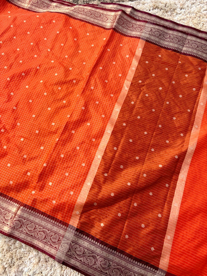 Sharada Orange Semi Gadwal Silk Saree