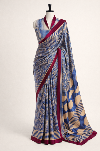 Navya Steel Blue Dull Satin Silk Saree