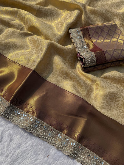 Zoya Maroon Gold Banarasi Kanjivaram Tissue Silk Saree