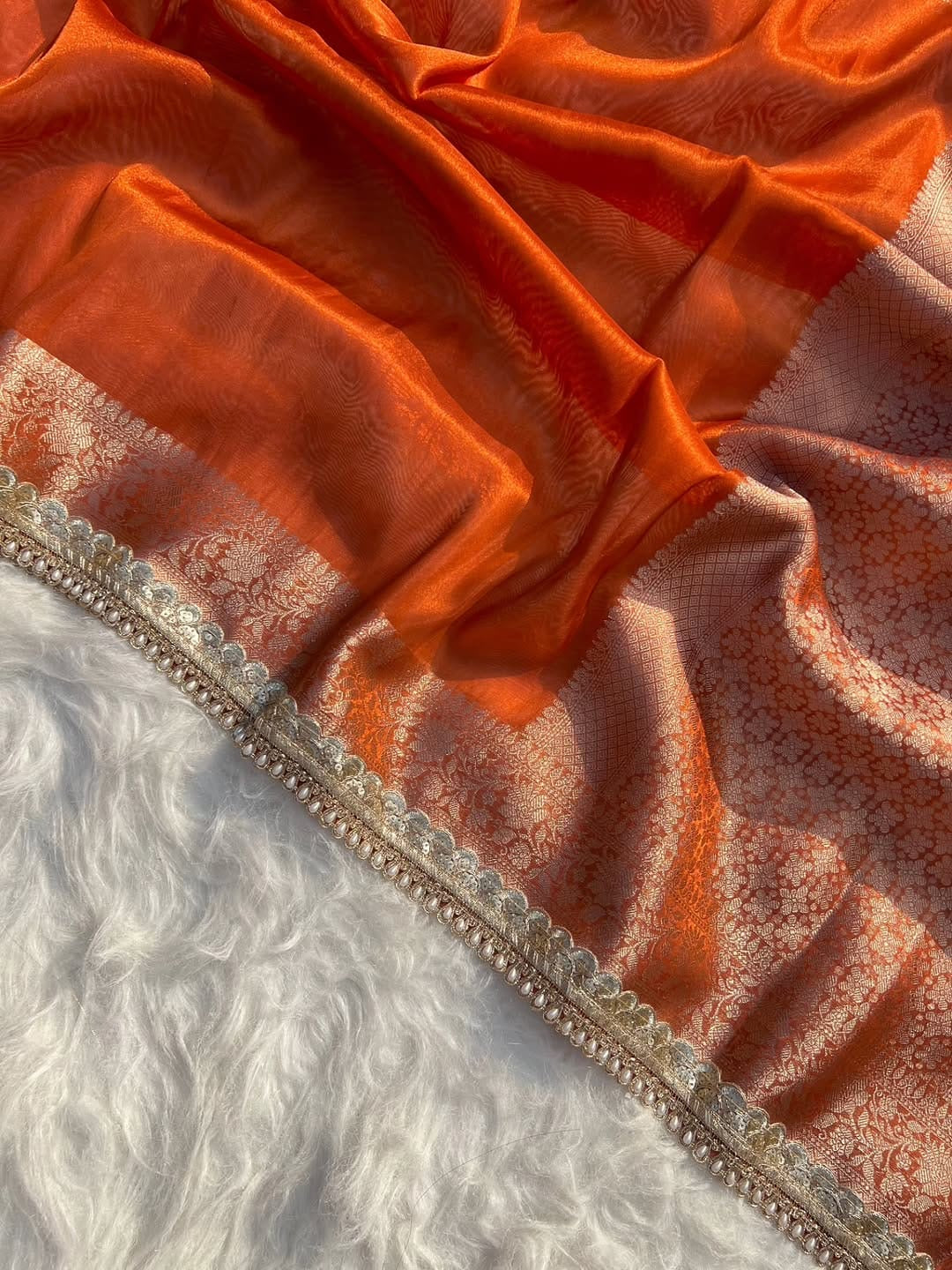 Charvi Orange Tissue Silk Saree
