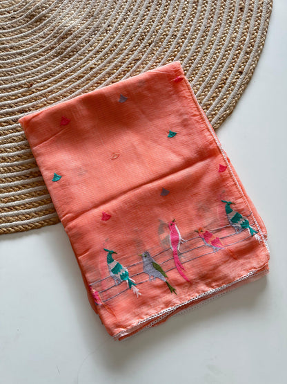 Tia Coral Peach Premium Doriya Saree