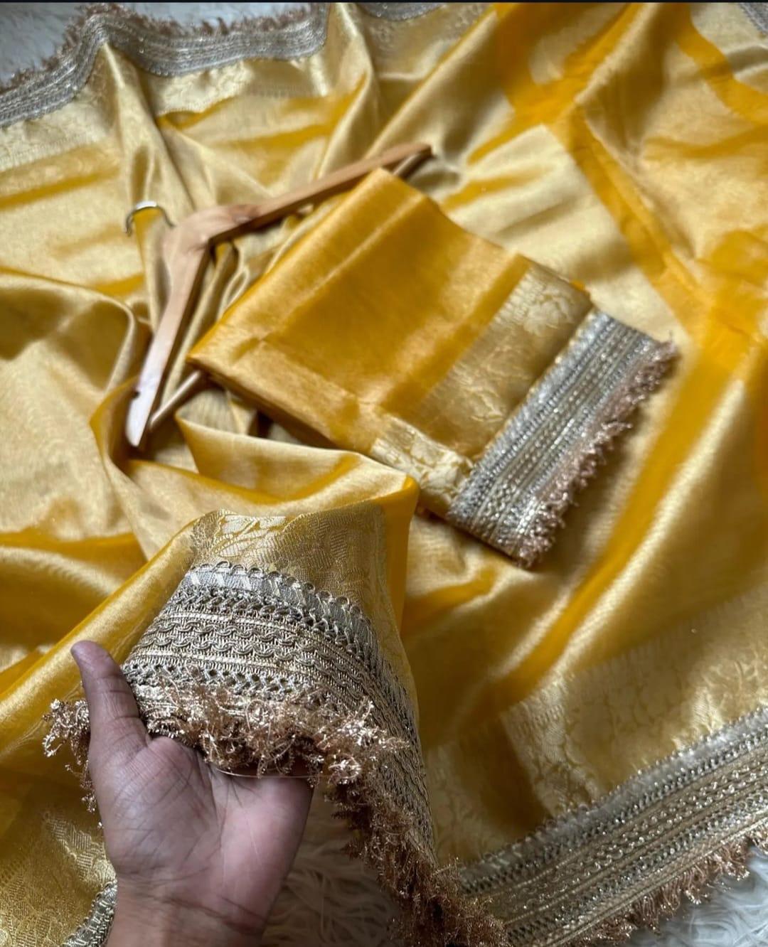 Noor Yellow Tissue Silk Saree