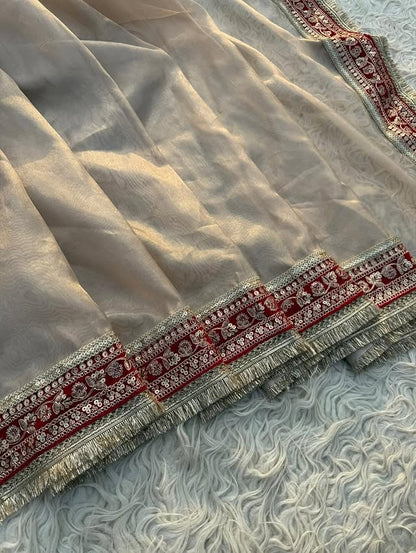 Riva Beige Tissue Silk Saree