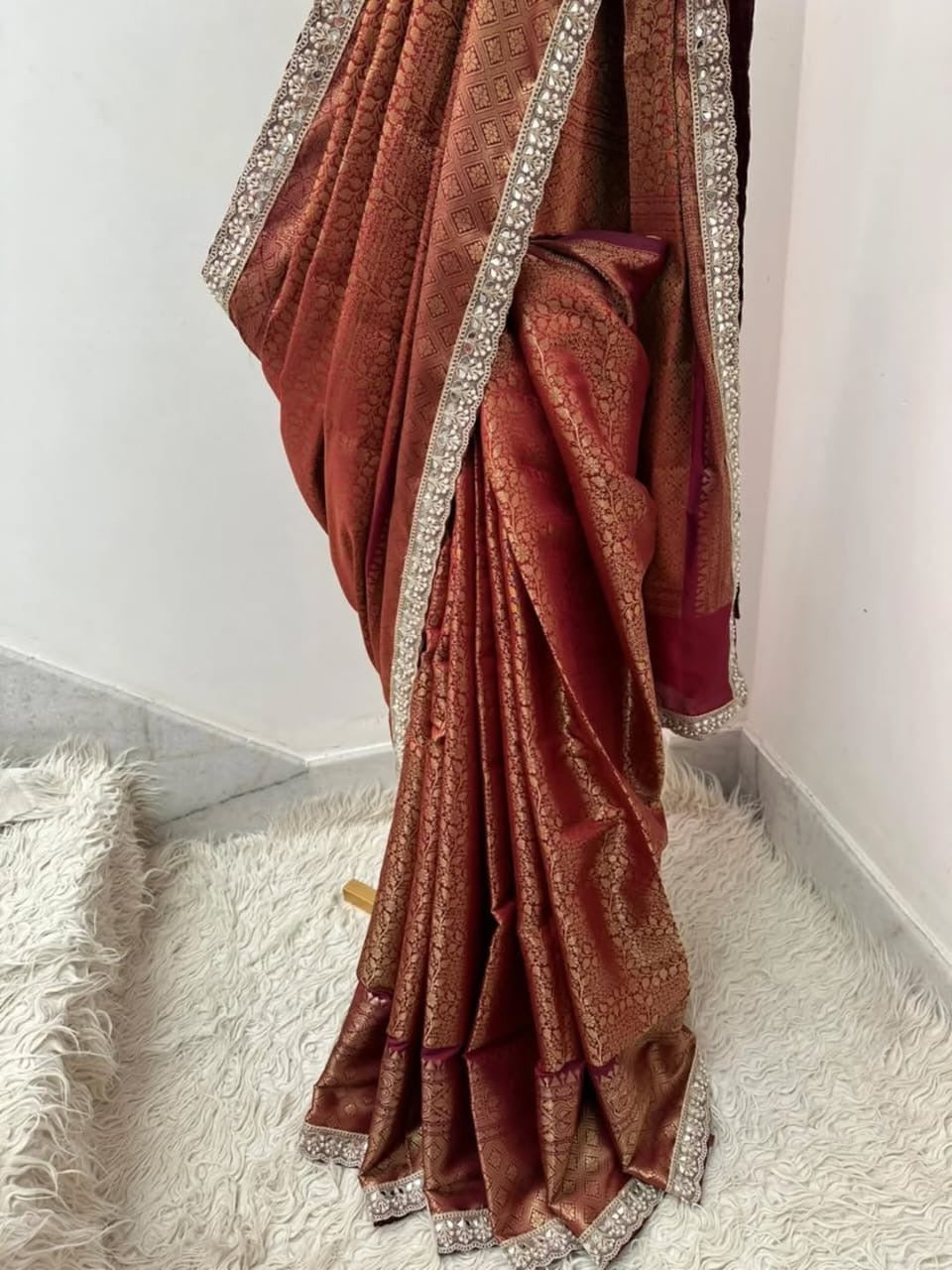 Tamira Copper Banarasi Soft Tissue Silk Saree