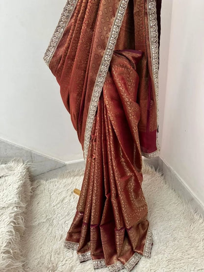Tamira Copper Banarasi Soft Tissue Silk Saree