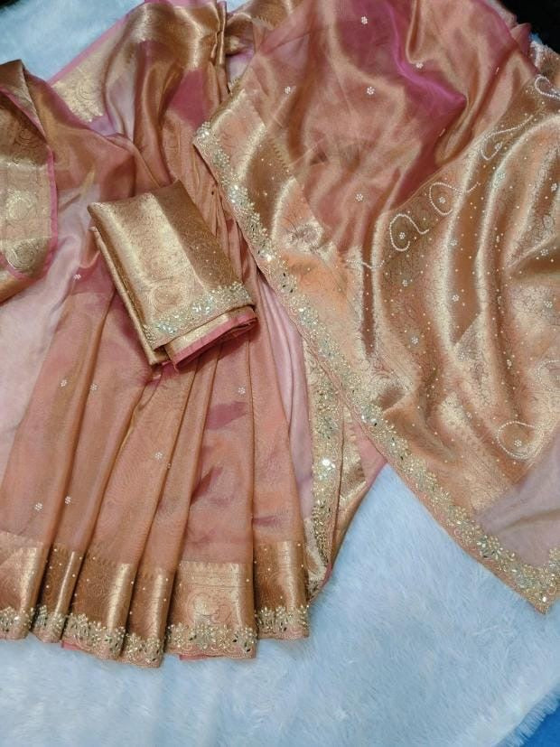 Fariha Peach Tissue Silk Saree