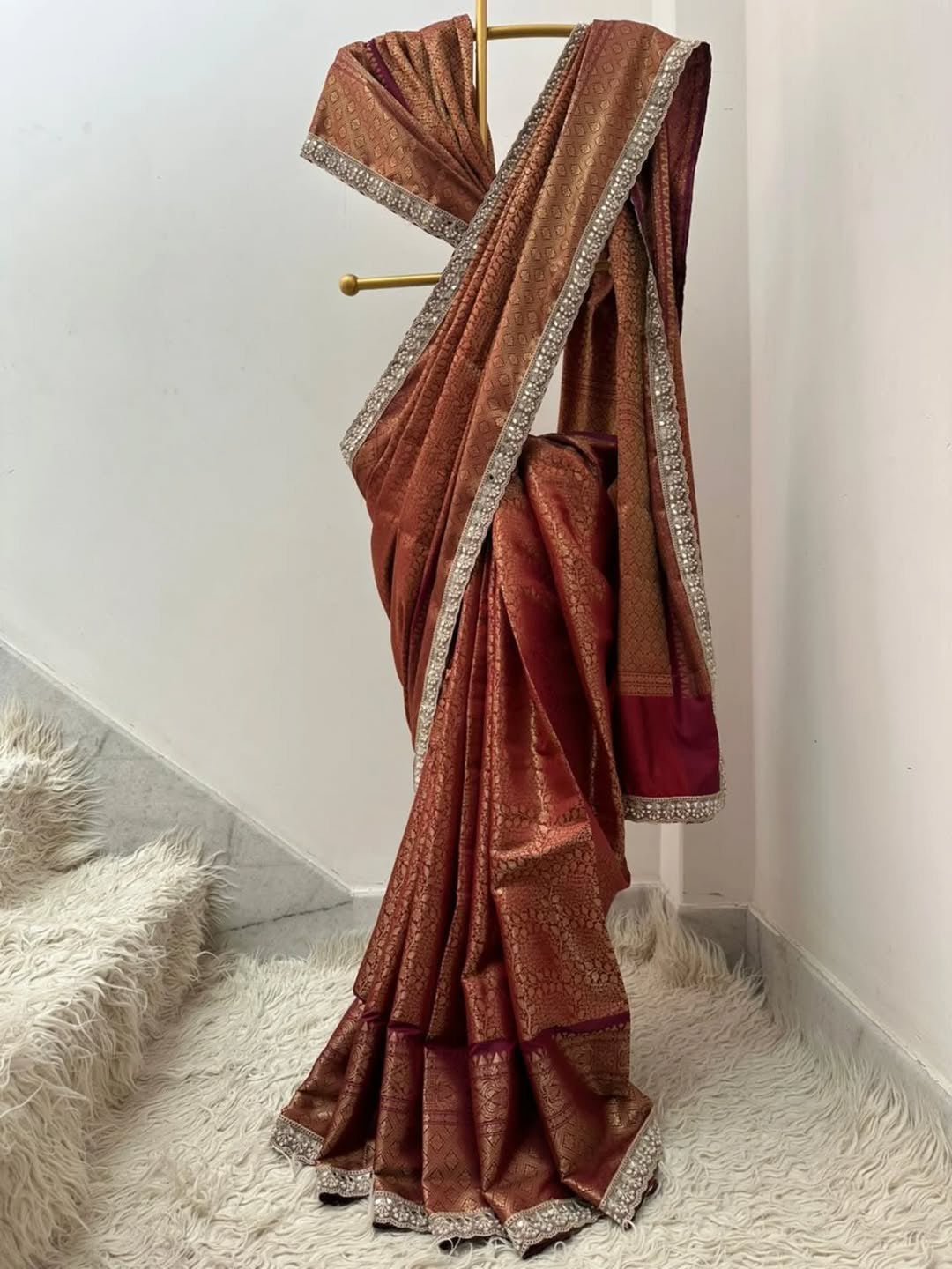 Tamira Copper Banarasi Soft Tissue Silk Saree