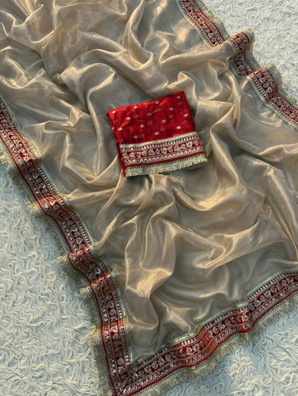 Riva Beige Tissue Silk Saree