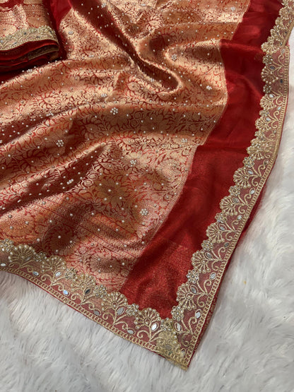 Gulnaar Red Tissue Silk Saree