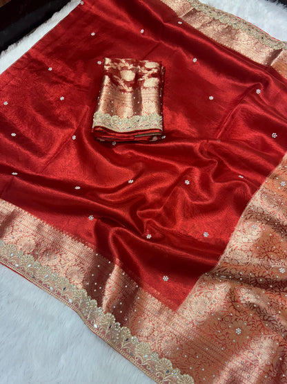 Gulnaar Red Tissue Silk Saree