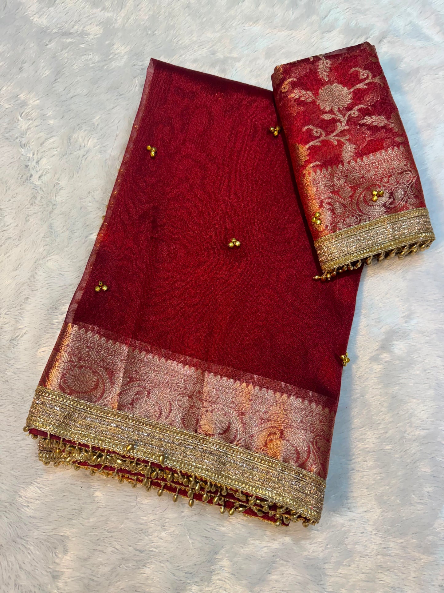 Madhur Ghungroo Red Tissue Silk Saree