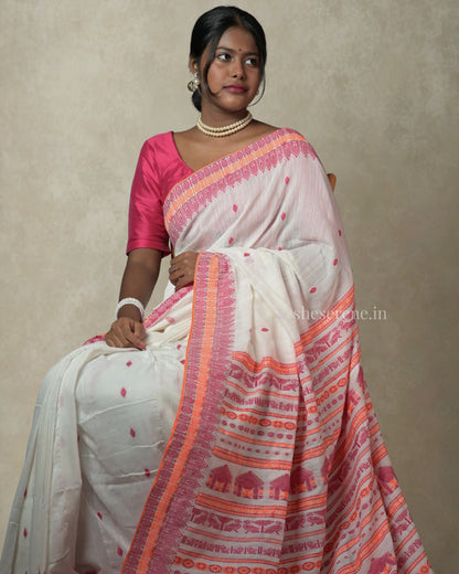 Chhaya White Khadi Cotton Saree