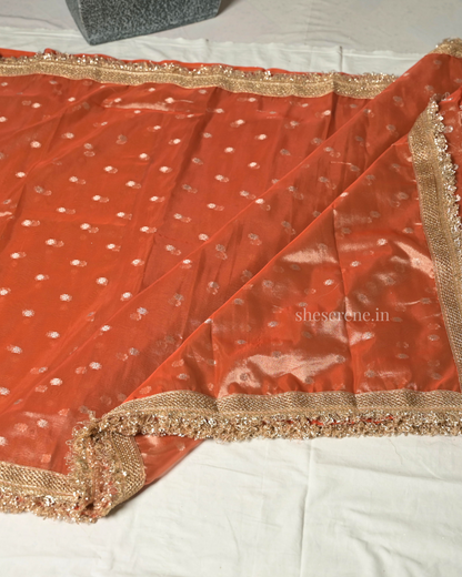 Gulnaaz Orange Tissue Silk Saree