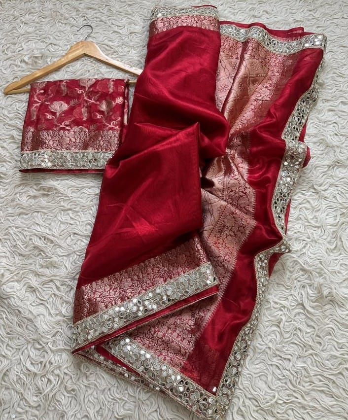 Mahira Red Tissue Silk Saree