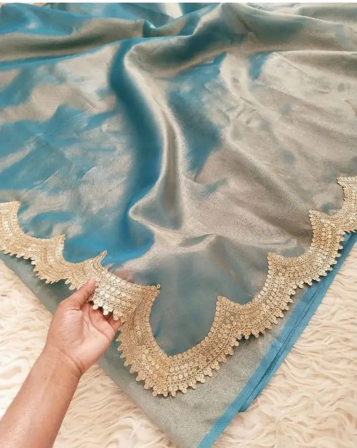 Tara Teal Tissue Silk Saree