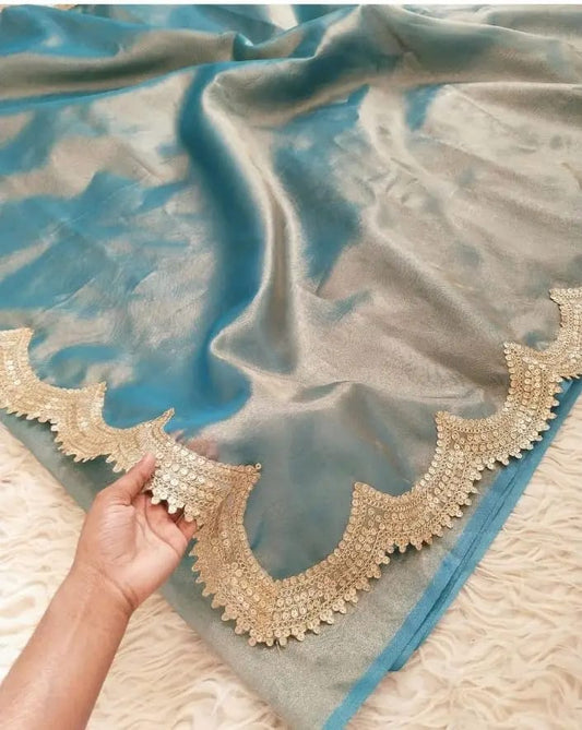 Tara Teal Tissue Silk Saree