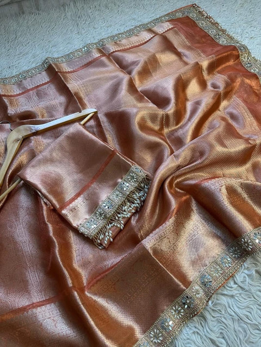 Naira Orange Tissue Silk Saree