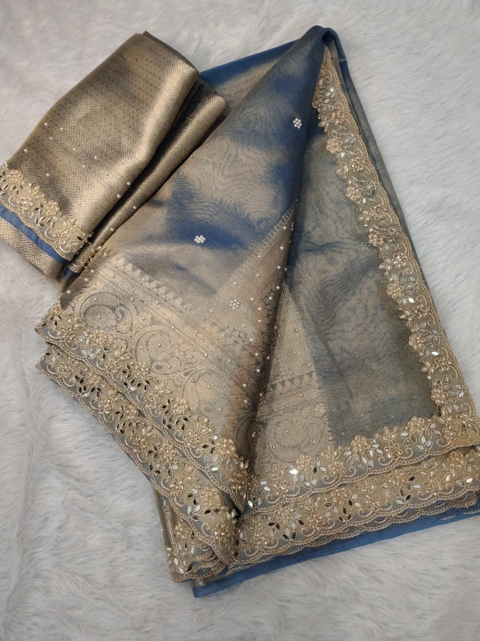 Fariha Blue Tissue Silk Saree