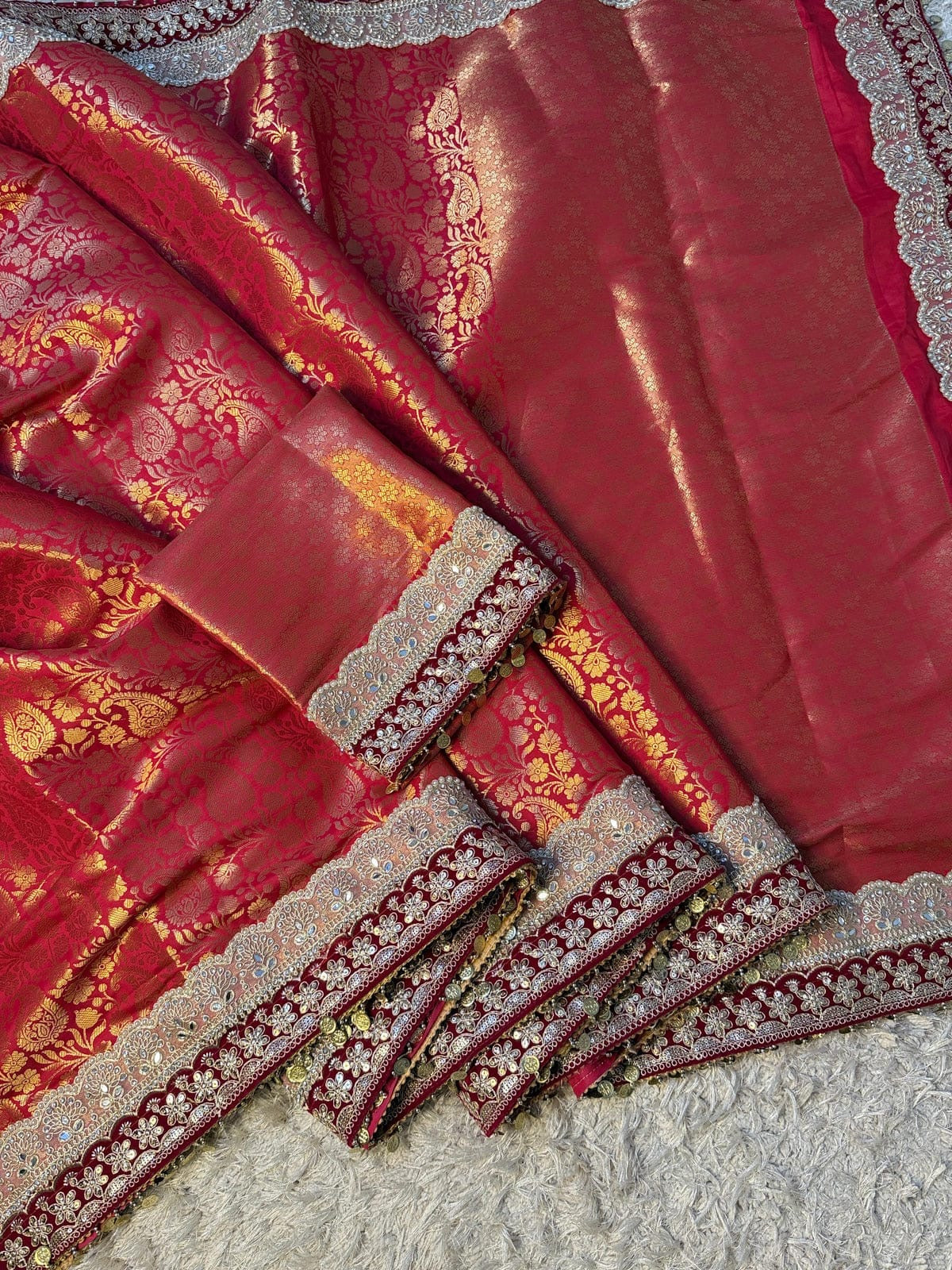 Zohra Crimson Red Banarasi Katan Silk Saree