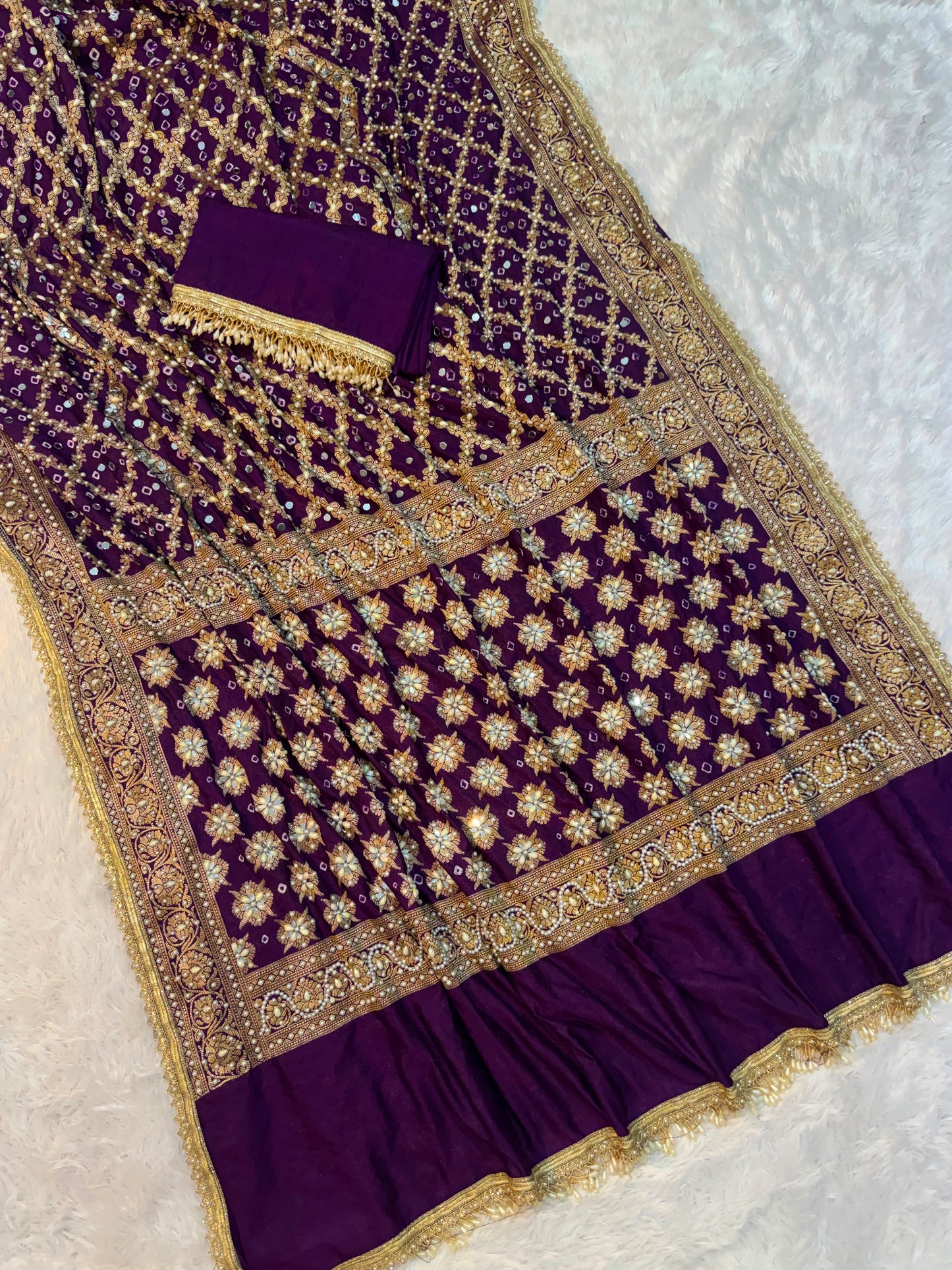 Bandhika Purple Banarasi Soft Georgette Bandhej Silk Saree