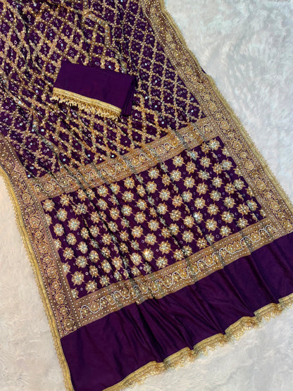 Bandhika Purple Banarasi Soft Georgette Bandhej Silk Saree