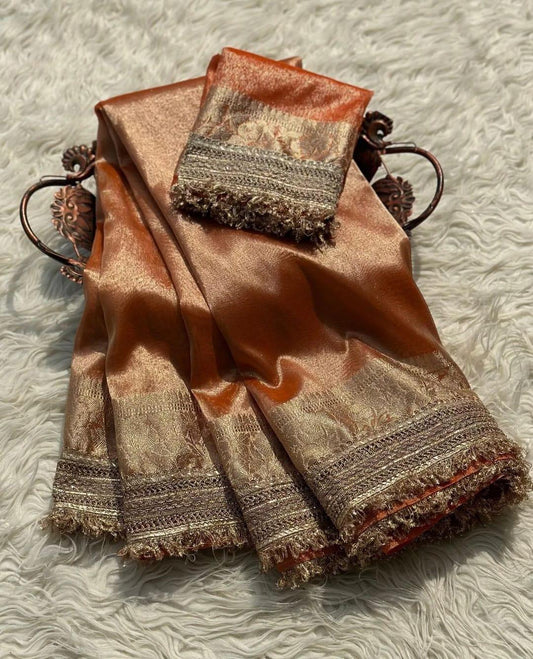 Noor Orange Tissue Silk Saree
