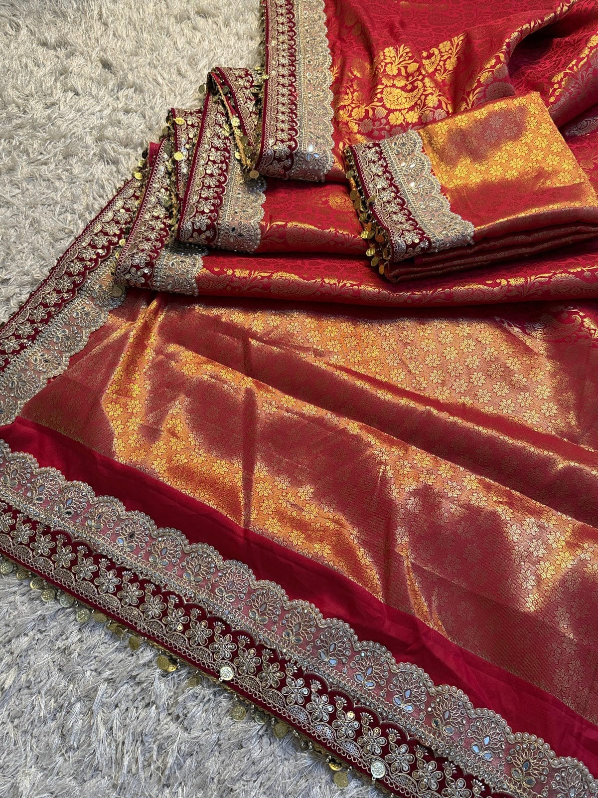 Zohra Crimson Red Banarasi Katan Silk Saree