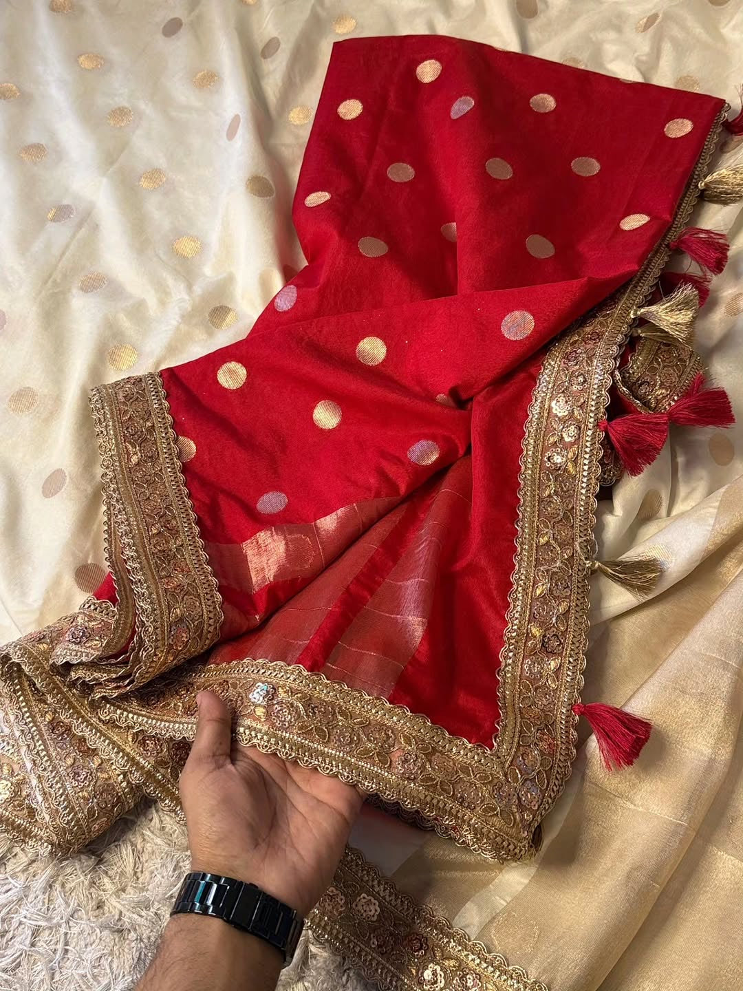 Devina Red Banarasi Soft Mango Katan Silk Saree