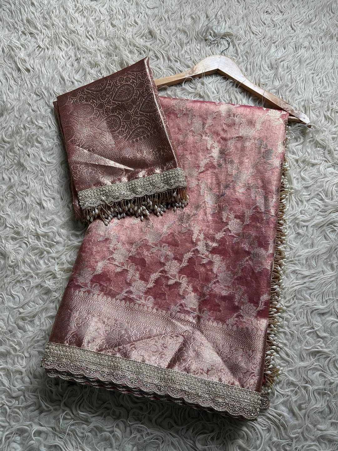 Malika Rose Gold Tissue Silk Saree