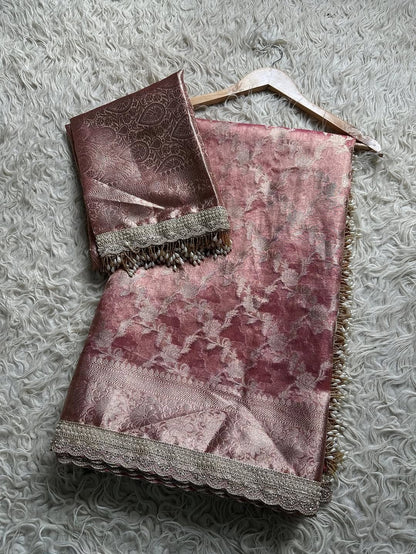 Malika Rose Gold Tissue Silk Saree