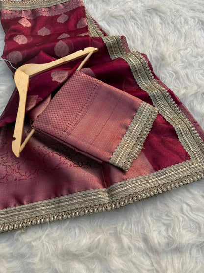 Zarina Deep Red Tissue Silk Saree