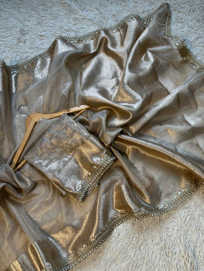 Charvi Ivory Tissue Silk Saree