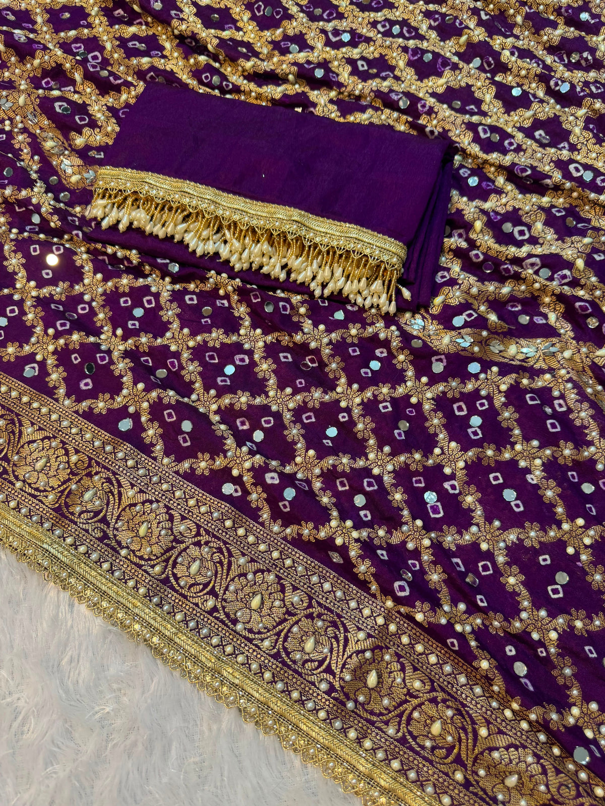 Bandhika Purple Banarasi Soft Georgette Bandhej Silk Saree