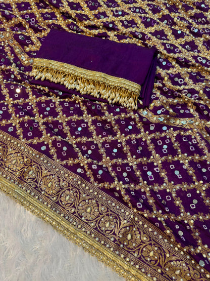 Bandhika Purple Banarasi Soft Georgette Bandhej Silk Saree