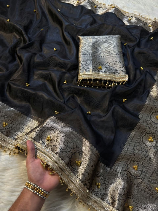 Runa Ghungroo Black Tissue Silk Saree