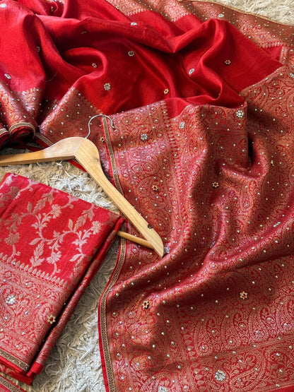 Laalima Ruby Red Banarasi Soft Tissue Silk Saree