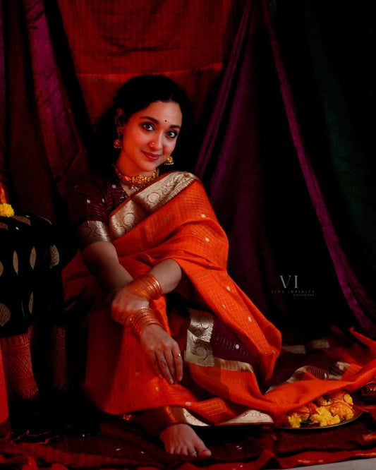 Sharada Orange Semi Gadwal Silk Saree